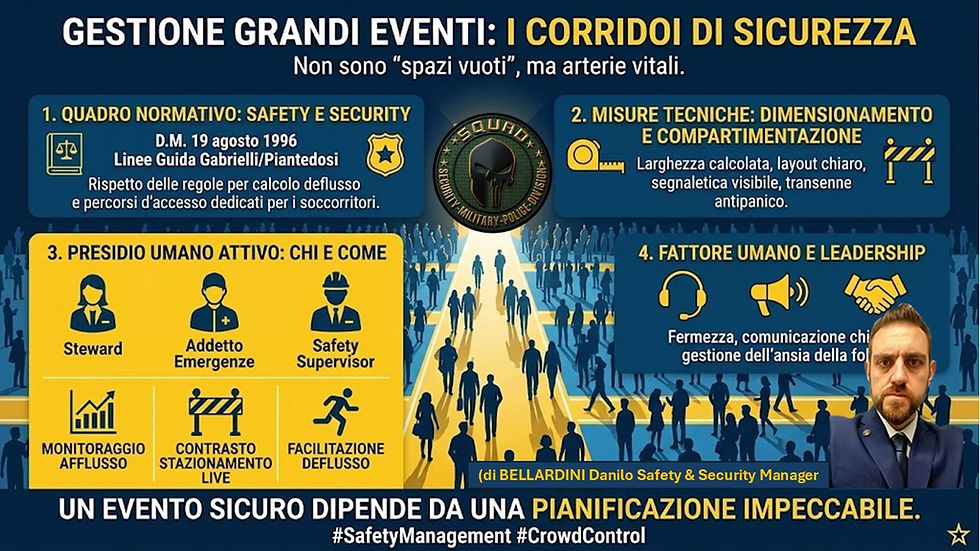 Gestione Grandi Eventi: Perché i "Corridoi di Sicurezza" non sono semplici spazi vuoti, ma arterie vitali (e come blindarli) (Danilo Bellardini)