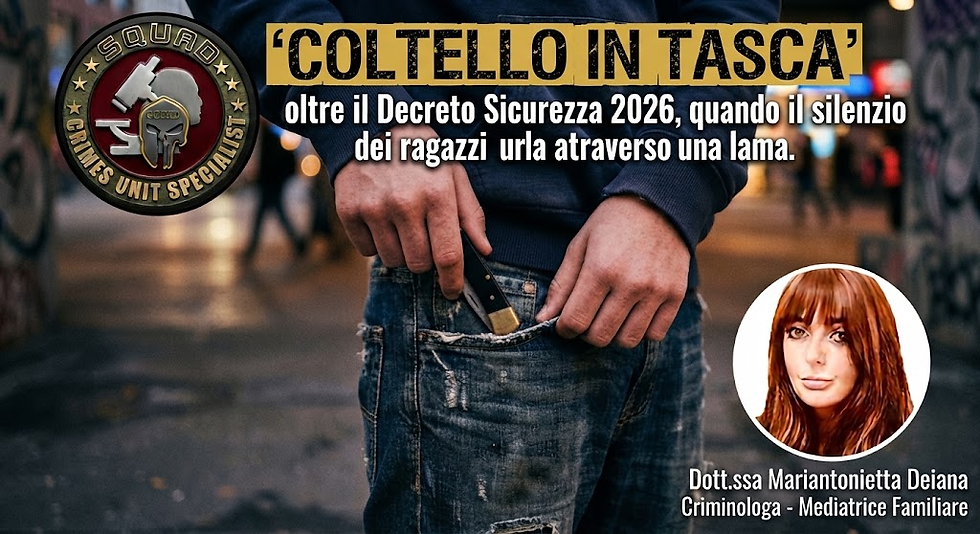 COLTELLO IN TASCA: oltre il Decreto Sicurezza 2026, quando il silenzio dei ragazzi urla attraverso una lama (Dott.ssa Mariantonietta Deiana)