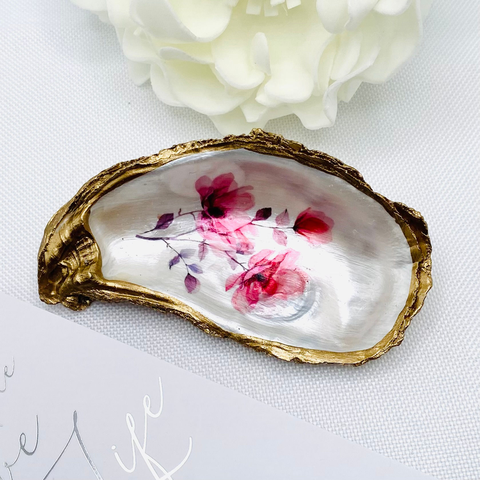 Pink Flowers - Oyster Ring Dish or Ornament