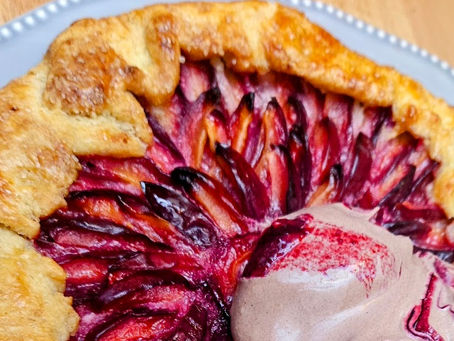 Sweet Summer Vibes with the Delectable Plum Galette with a Chocolate and Blackberry Ripple Ice Cream