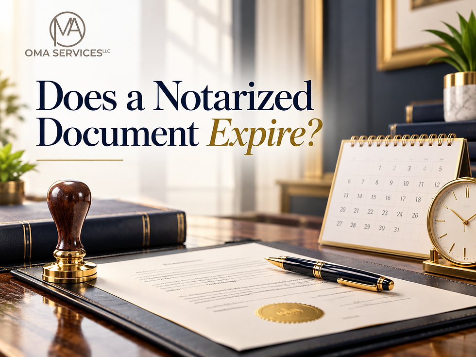 Notarized document and calendar representing document validity and expiration requirements in North Carolina