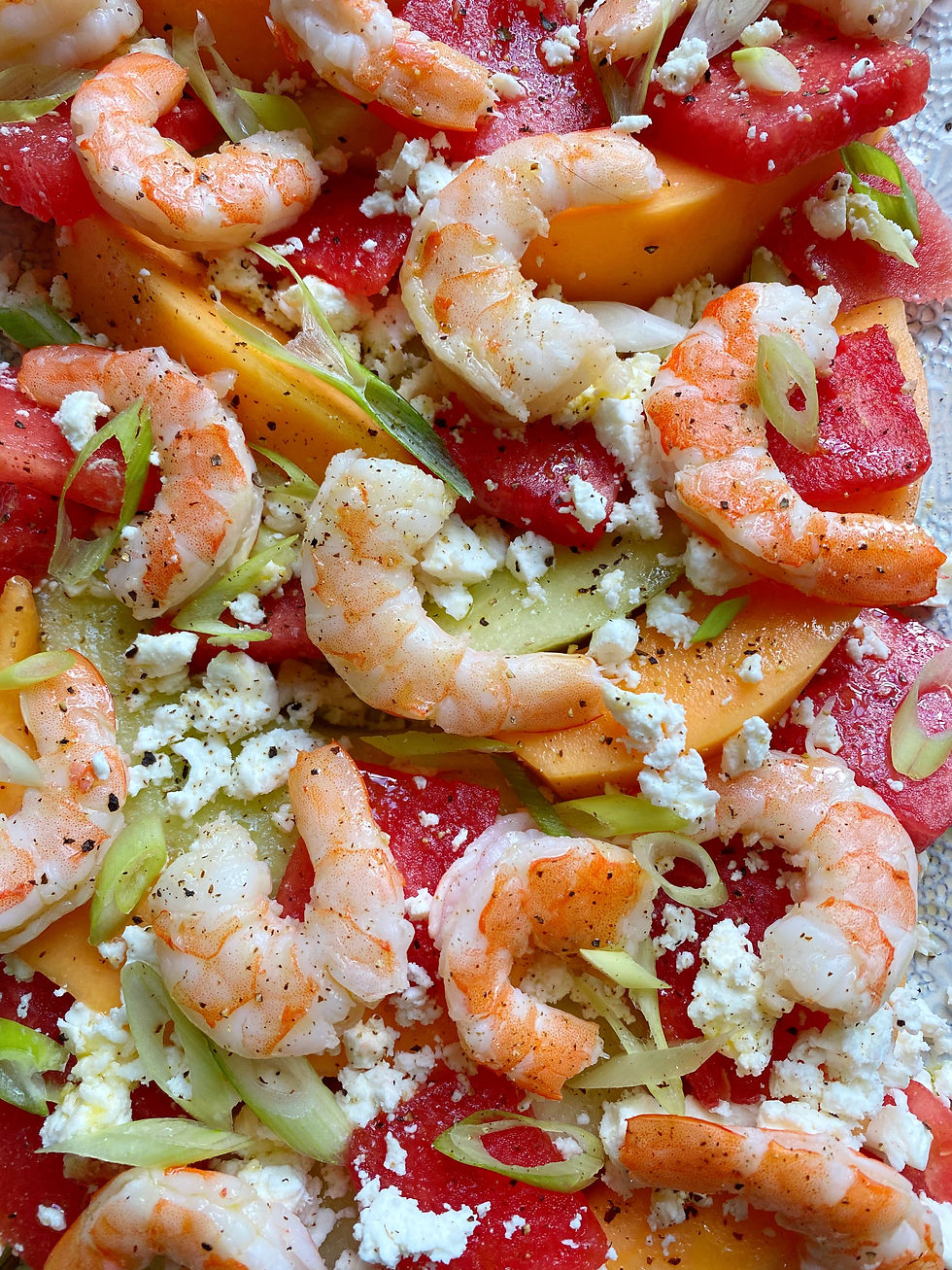 Poached Shrimp with Summer Melon & Feta