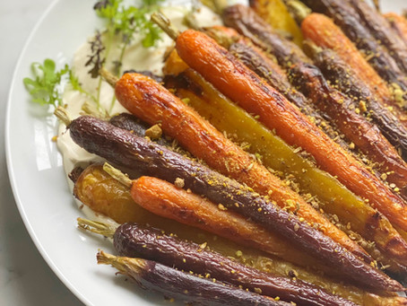 Roasted Spring-Dug Carrots with Pistachio Dukkah & Crème Fraîche