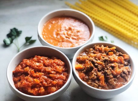 Trio of Pasta Sauces: Marinara, Bolognese, and Parma Rosa