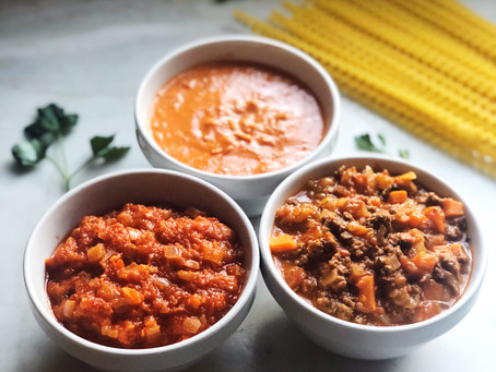Trio of Pasta Sauces: Marinara, Bolognese, and Parma Rosa