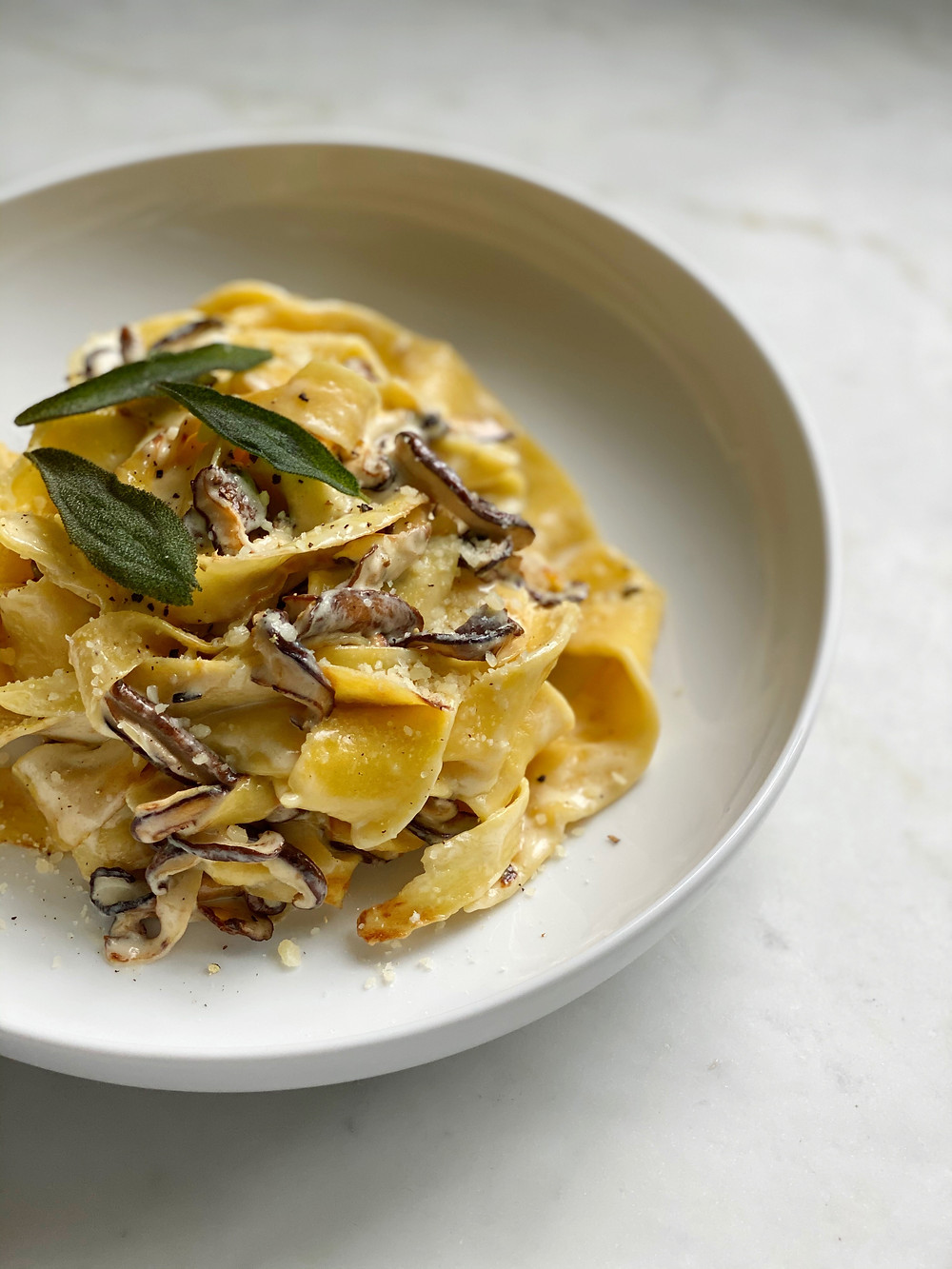 Pappardelle with Shaved Parsnips, Shiitake & Sage Cream