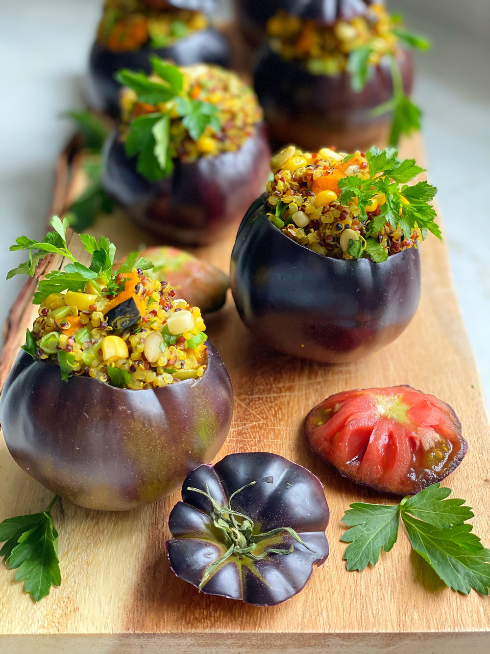 Black Tomato Cups Stuffed with Quinoa Pilaf