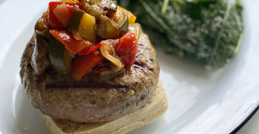 Chèvre-Stuffed Lamb Burgers with Ratatouille