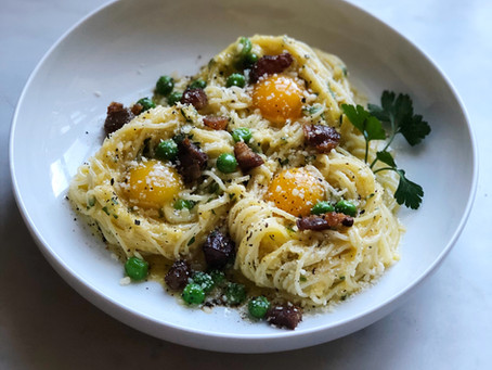 Carbonara Nests with Quail Eggs & Lardons