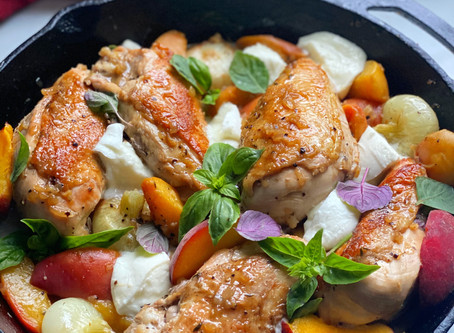 Skillet Chicken Breasts with Peaches & Burrata