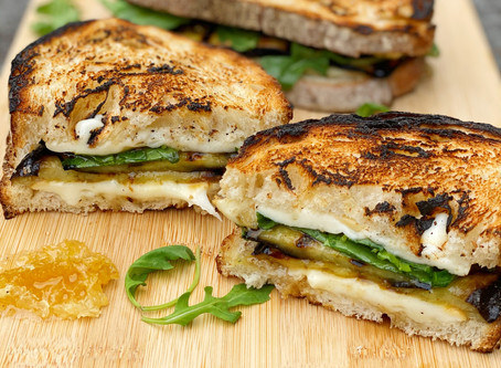 Eggplant, Smoked Mozzarella & Honey Comb "Grilled" Cheese