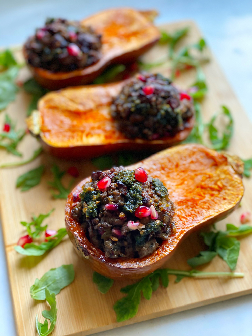 Stuffed Maple Acorn Squash with Sausage and Shitakes