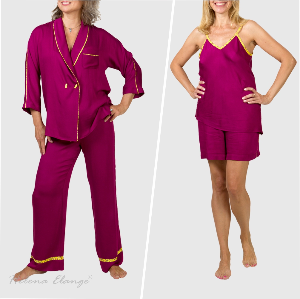 Home suit “Bordeaux & yellow”/ shirt, trousers, top, shorts / Home wear/ Helena Elange