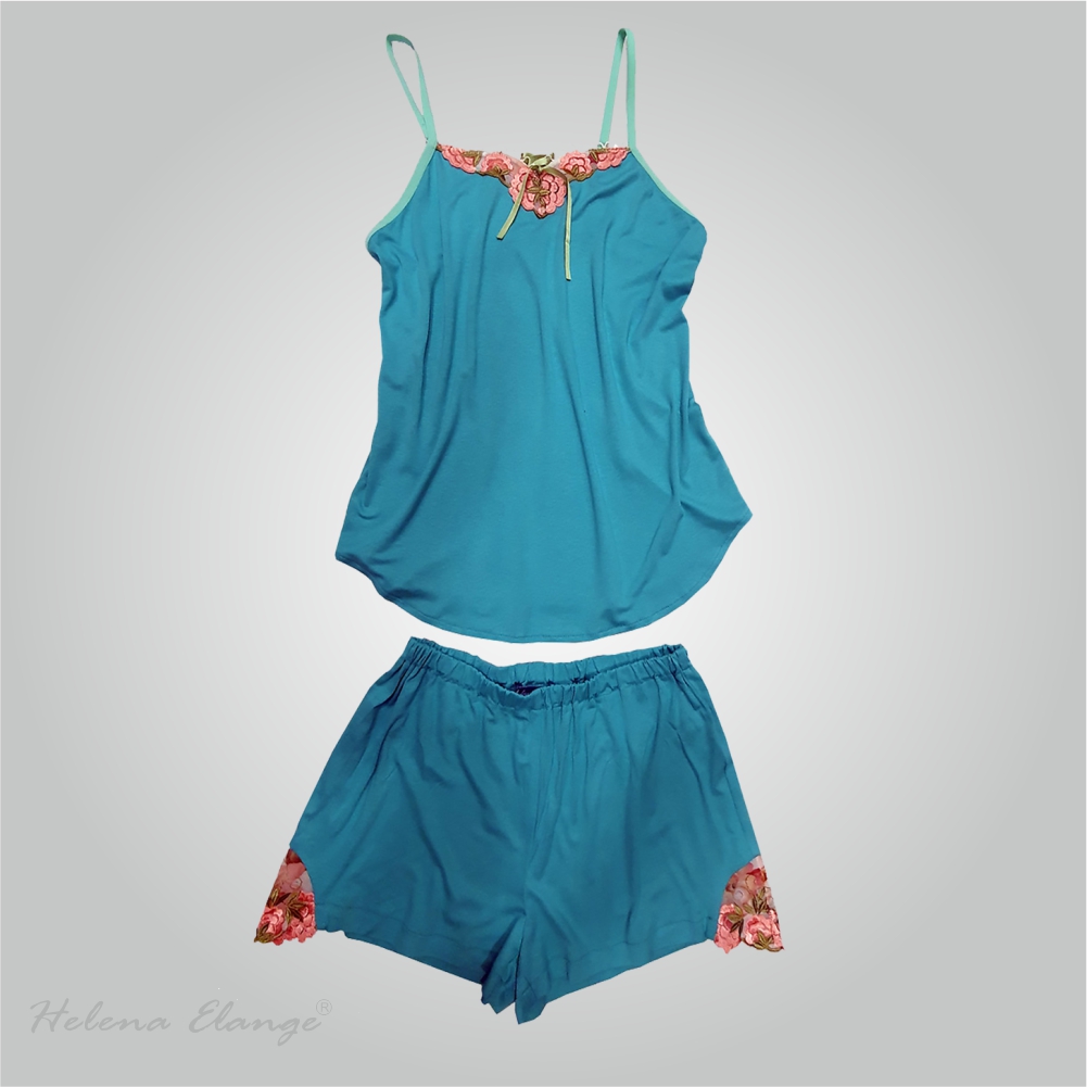 Pajamas with shorts “Lagoon flowers” / Home wear/ Helena Elange