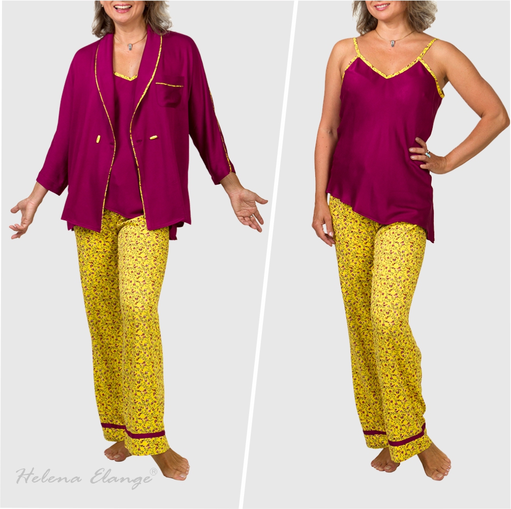 Home suit “Bordeaux & yellow”/ shirt, trousers, top / Home wear/ Helena Elange