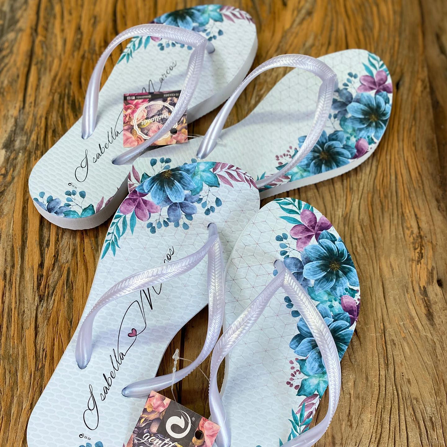 Chinelo Flores Azul e Lilás