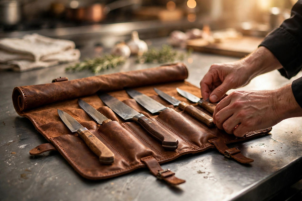 Thumbnail: Leather Chef Knife Roll Bag — 10 Pockets, Black or Brown