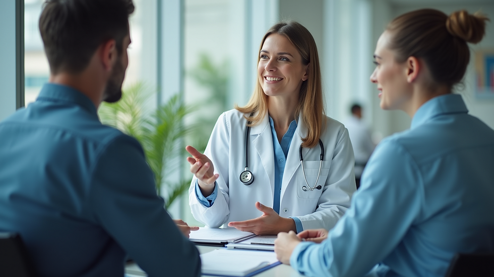 Eye-level view of a healthcare consultant discussing strategies with a team