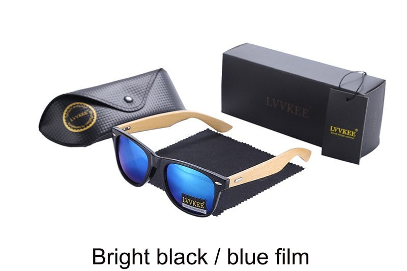 Миниатюра: Солнцезащитные очки высокого качества из бамбука и металла bright black blue