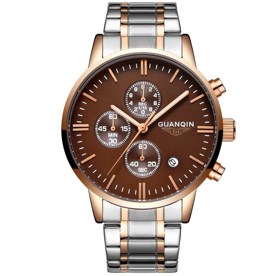 Миниатюра: ИЗЫСКАННЫЕ МУЖСКИЕ ЧАСЫ КЛАССА ЛЮКС GUANQIN СТАЛЬ GOLD BROWN