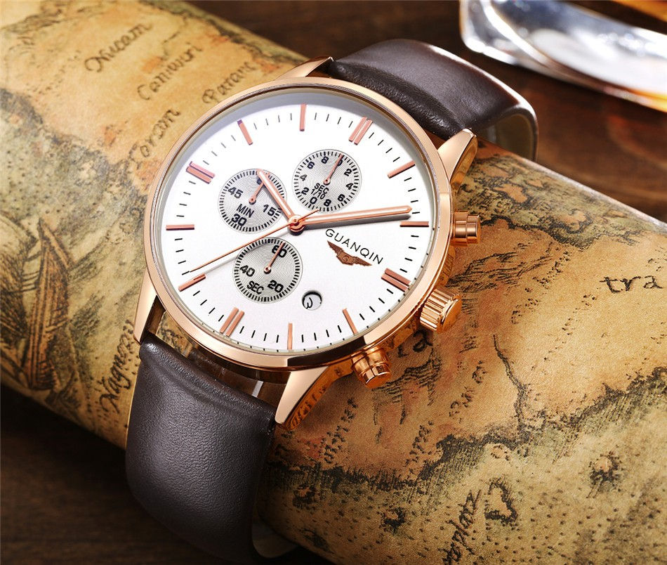 Миниатюра: Мужские брендовые часы класса люкс GUANQIN Brown Gold White