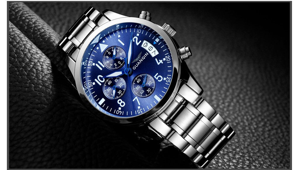 Миниатюра: МУЖСКИЕ ЧАСЫ GUANQIN ИЗ НЕРЖАВЕЮЩЕЙ СТАЛИ SILVER BLUE