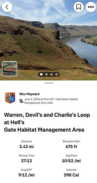 Lewiston, ID Hells Gate Habitat Management Unit Run