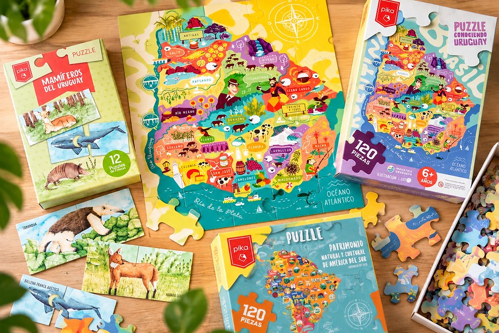 Puzzles infantiles de Pika con ilustraciones de Uruguay, animales y patrimonio de América del Sur