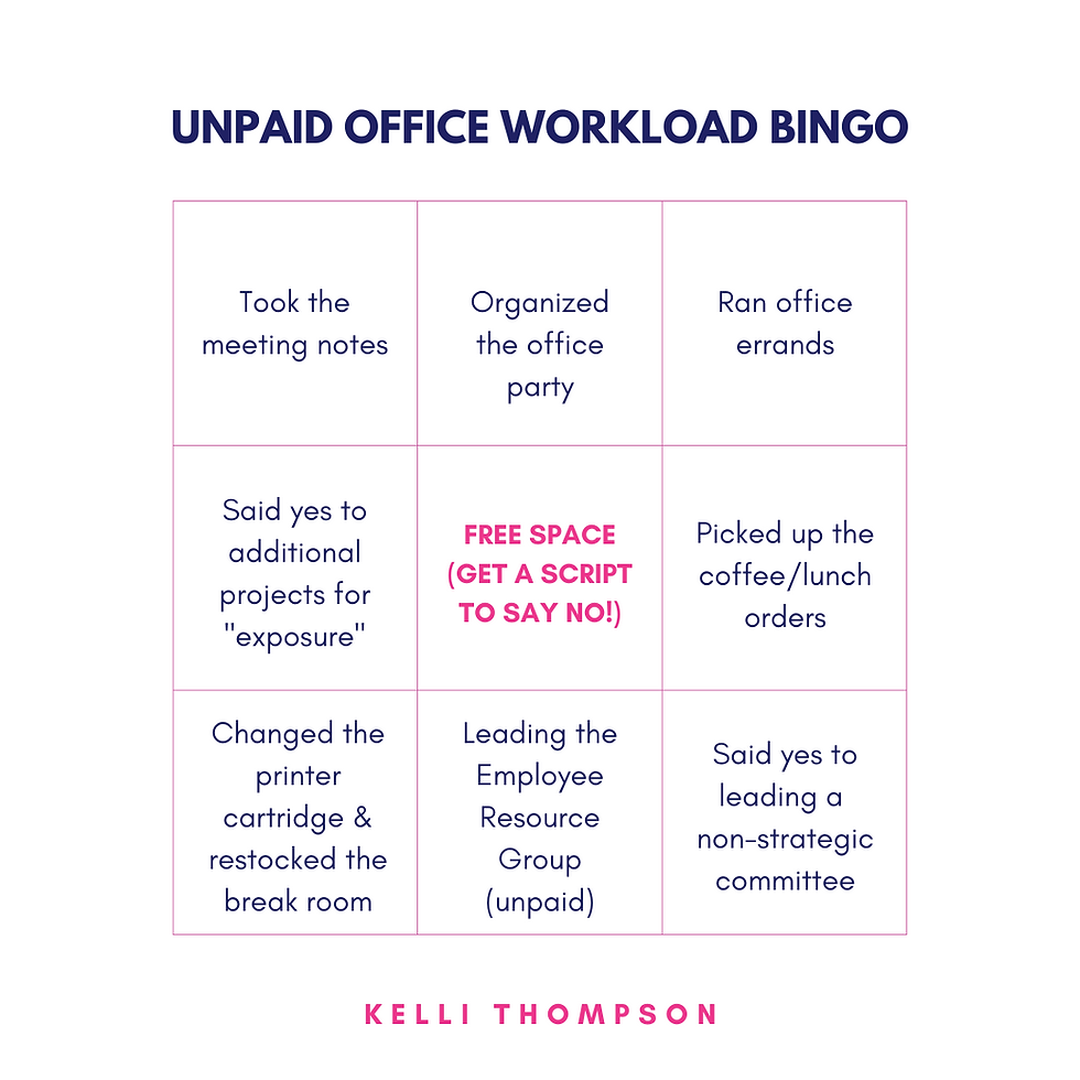 Unpaid office workload bingo card