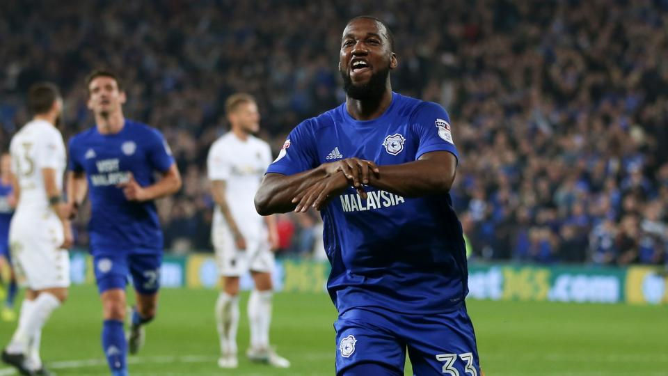 Junior Hoilett doing his iconic celebration for Cardiff City