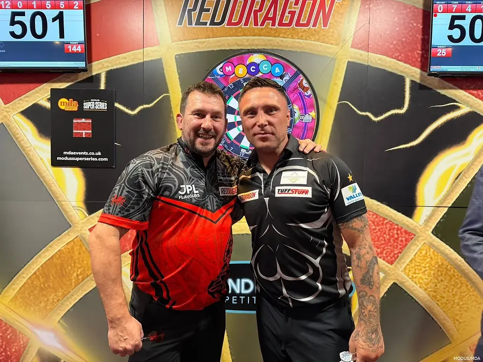 Gerwyn Price and Jonny Clayton in an exhibition in Oldham - Price a 5-1 winner