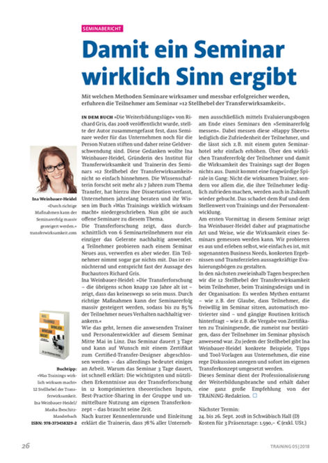 Damit ein Seminar wirklich Sinn ergibt - Ein Seminarbericht - Neuer Artikel im Magazin Training