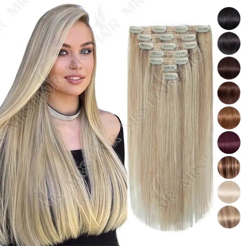 Human Hair Clip Extension Double Weft Full Head 7PCS Clip Ins for Added Volume
