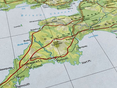 Map of Devon and Cornwall. Clear Acoustic Design have acoustic consultants serving Devon & Cornwall, providing acoustic consultancy, noise assessments, and workplace noise surveys.