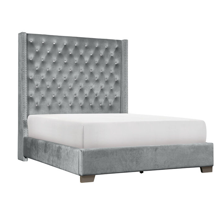 Thumbnail: Gray Velvet Upholstered Bed