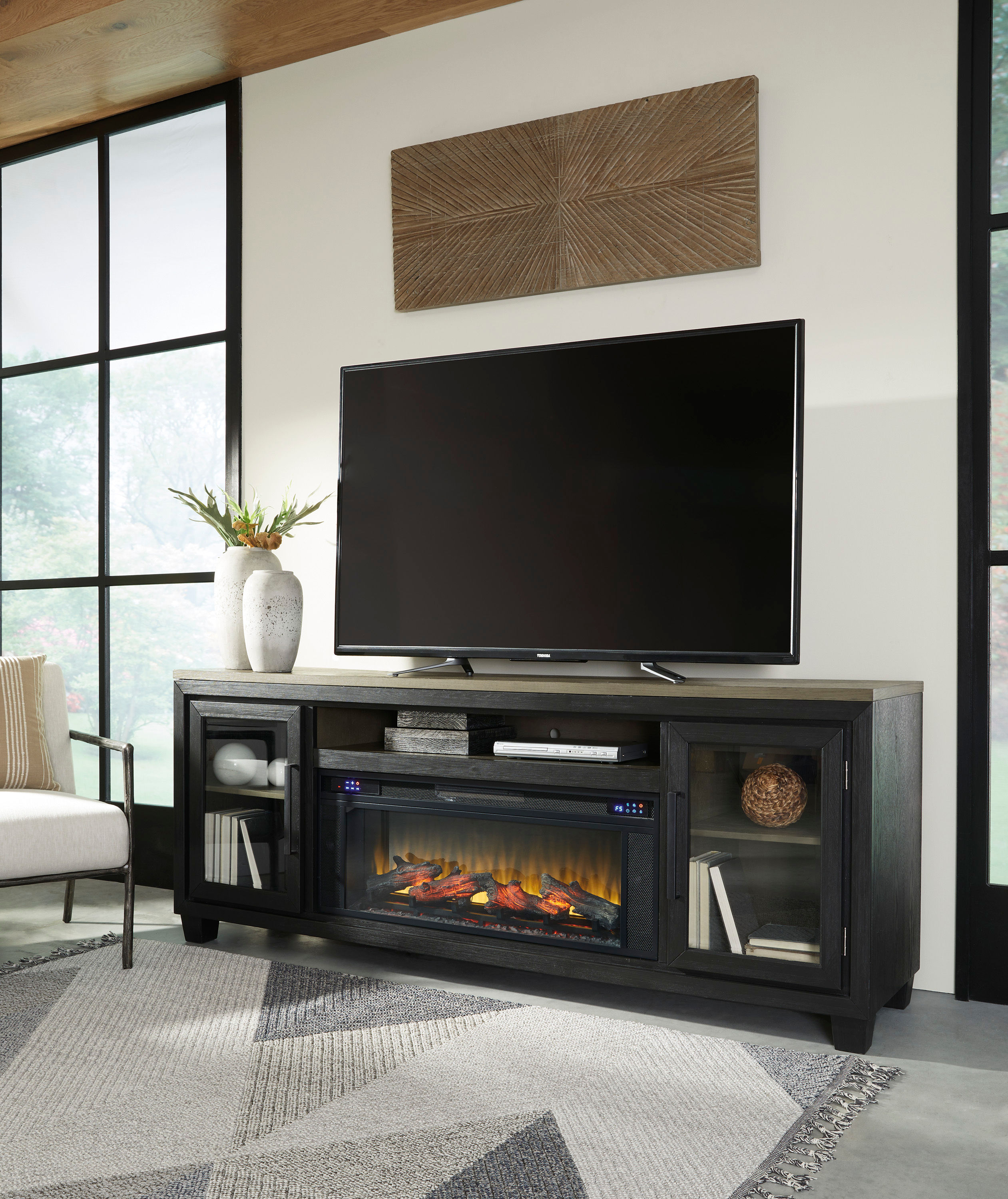 Foyland Black/Brown Fireplace TV Stand
