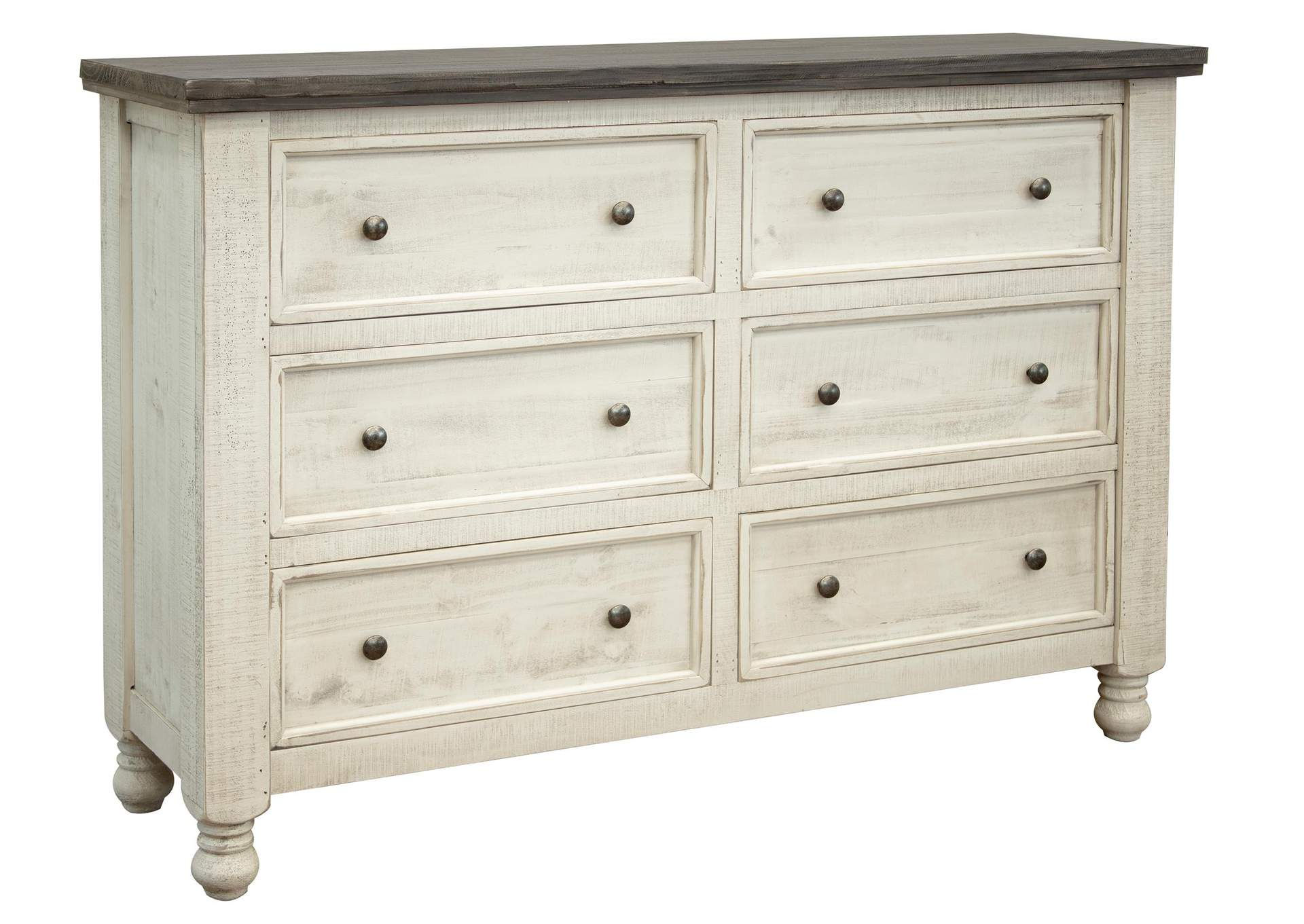Stone Ivory Antiqued/Weathered Gray Dresser