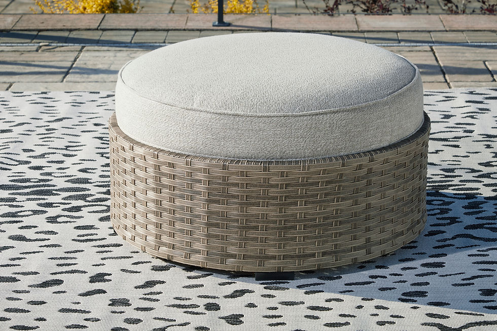 Calworth Beige Outdoor Ottoman with Cushion