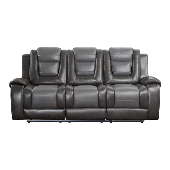 Briscoe Grey Reclining Sofa w/DD Tray