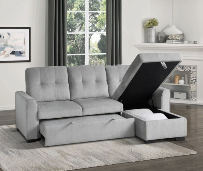Thumbnail: Carolina 2PC Light Grey Reversible Sectional w/ Storage