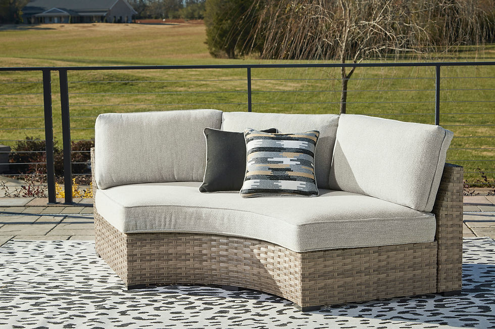 Calworth Beige Outdoor Curved Loveseat
