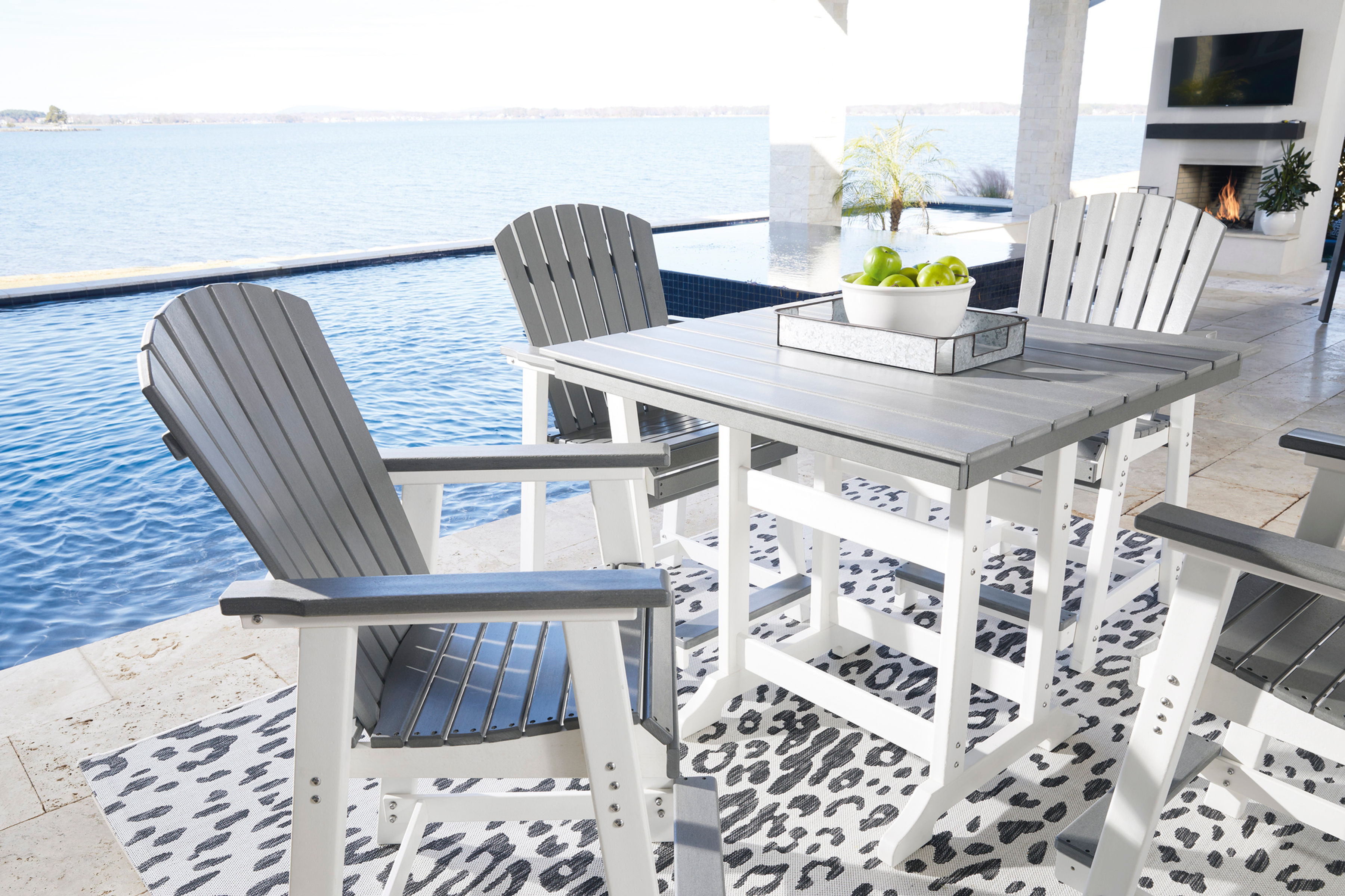 Transville Gray/White Outdoor Counter Height Dining Table