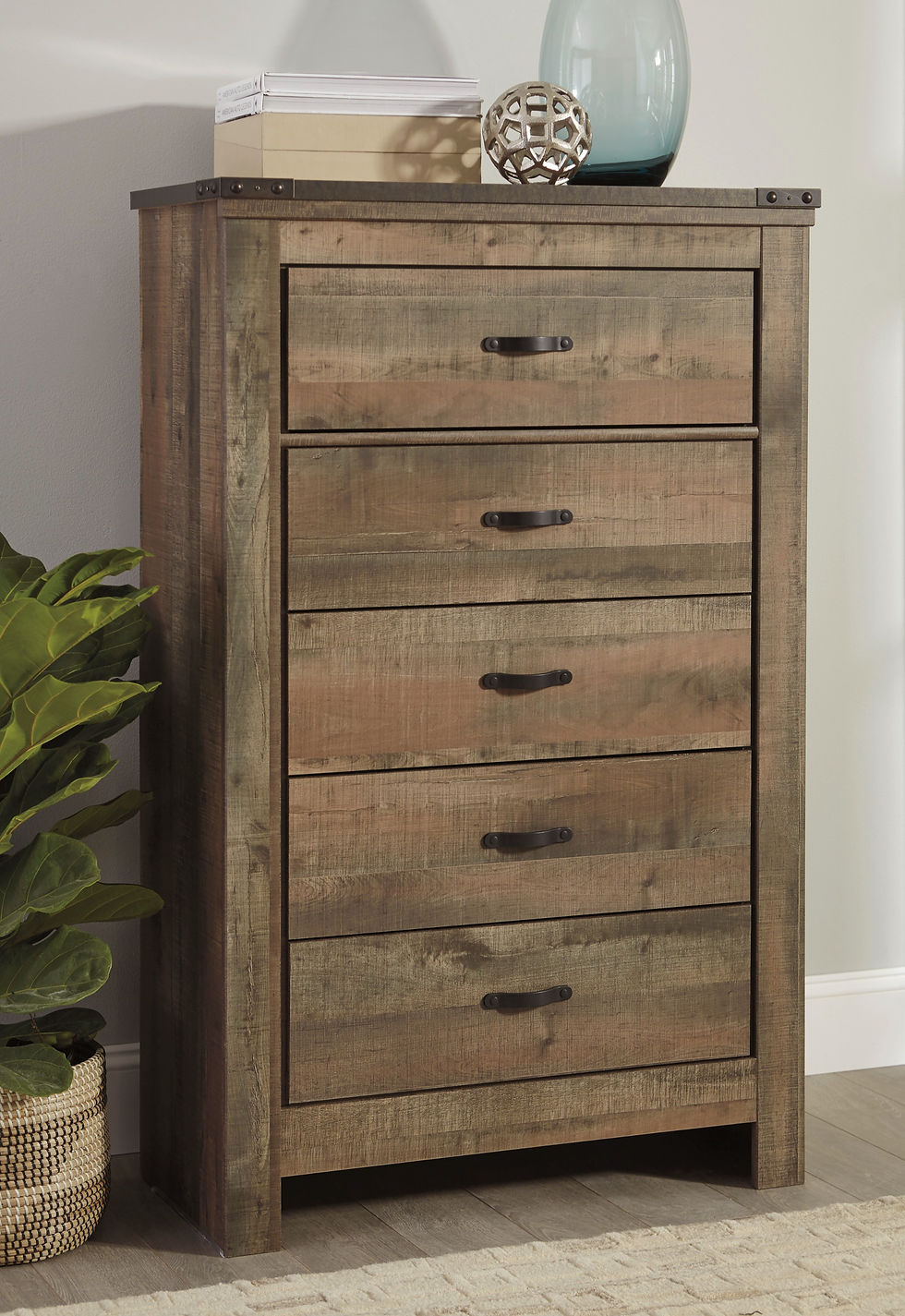 Trinell Rustic Brown Five Drawer Chest