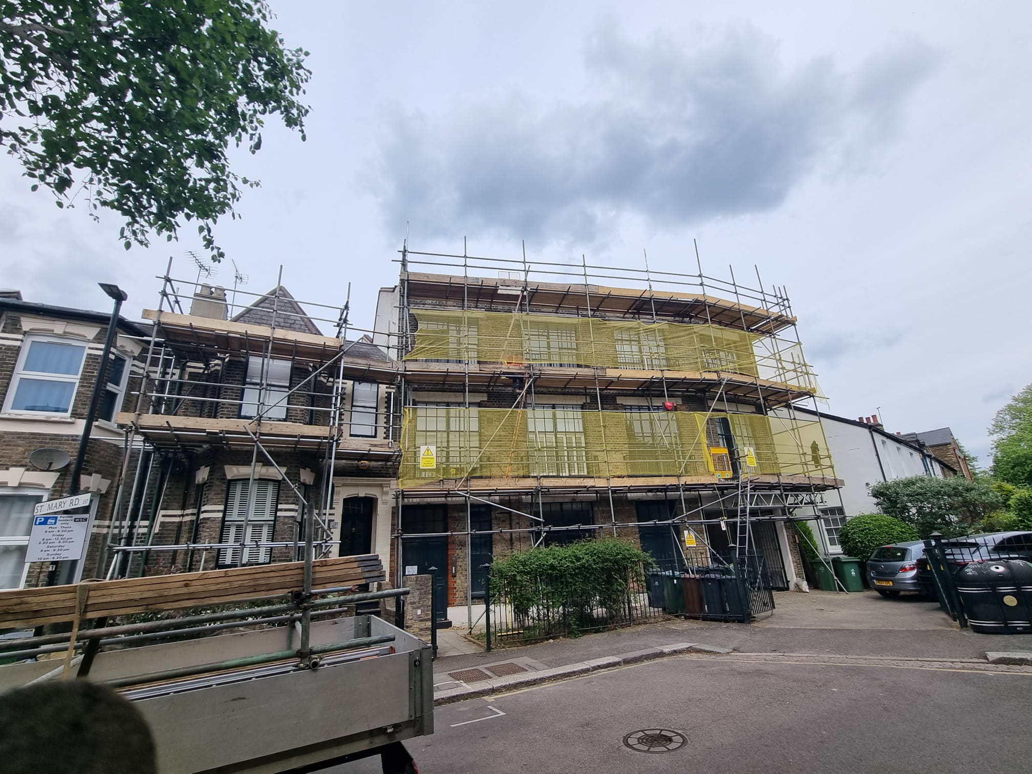 Scaffolding to a period property on a London street