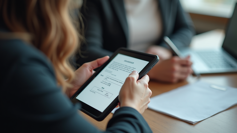 High angle view of a person using a tablet for online notarization