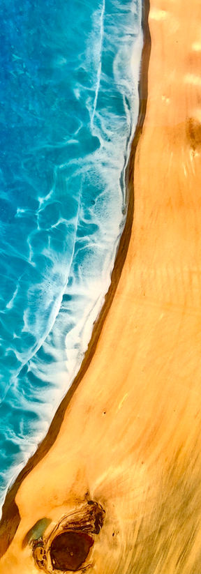 Wave effect detail in Huon Pine surfboard wall art by Hardwood Tides