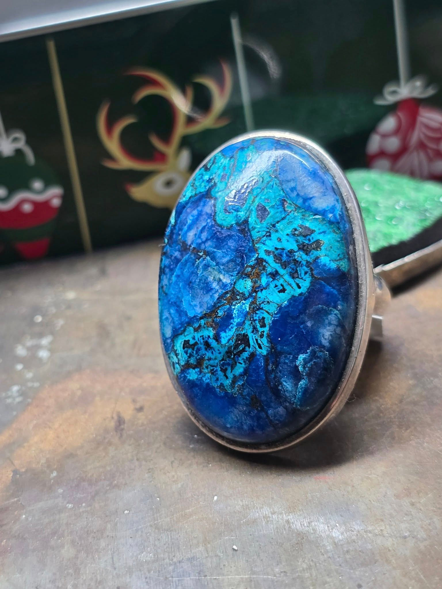 Хризоколла, серебро, размер открытый