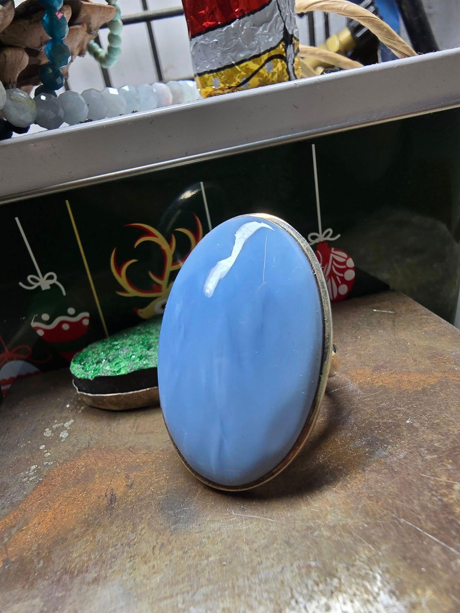 Голубой холцедон, серебро, размер 9.5 открытый