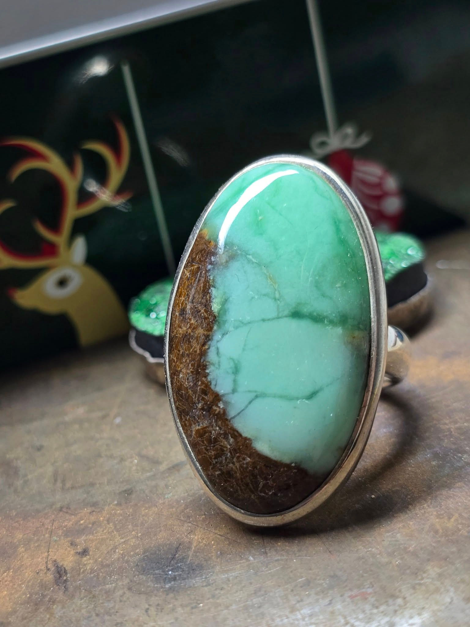 Хризопраз, серебро, размер открытый