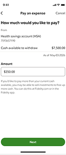 Fidelity Health iOS app pay an expense